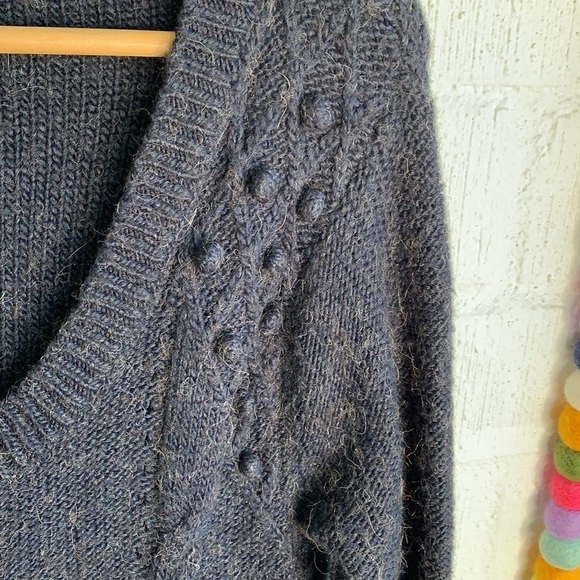 BCBGmaxazria Alpaca Long Button Down Duster Navy Pom Pom Cardigan Sweater sz L - Picture 4 of 7